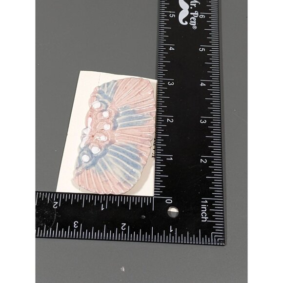 Vintage Karla Jordan Pink Blue Porcelain Beachy Coastal Shell Pin Brooch - Picture 8 of 8